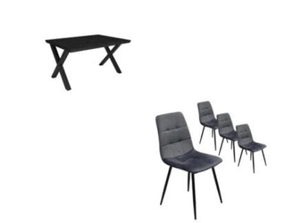 Conjunto Móveis Mesa de Sala de Jantar 140 Preto Estilo Industrial Conjunto de 4 Cadeiras de Jantar Cadeira Estofada DUERMETE ONLINE