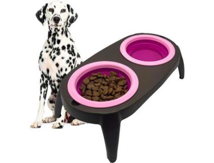 Comedouro Alto para Cão com Bebedouro Anti-Respingos Anti-Vorbidade Amovível