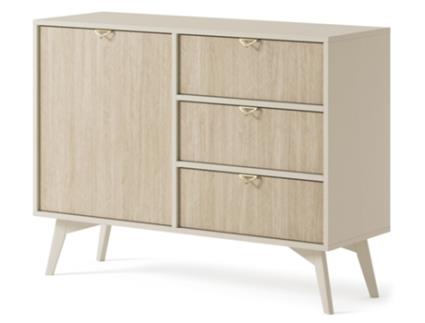 Cómoda Três Porta Duas Prateleiras Areia Espinha Peixe 3XE LIVING Madeira Bege (80x106x38)