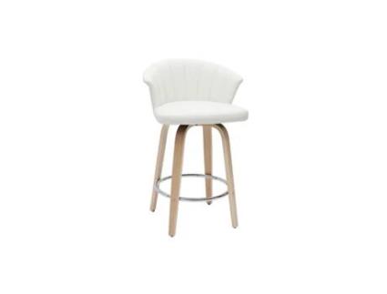Banqueta de cozinha giratória branca com design de madeira clara 65 cm Albin MILIBOO