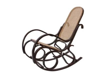 Cadeira de Balanço Rocking Chair Aspeto Retro em Rattan de Madeira Maciça Aparência Nogal Fab04001 MOBIKASA