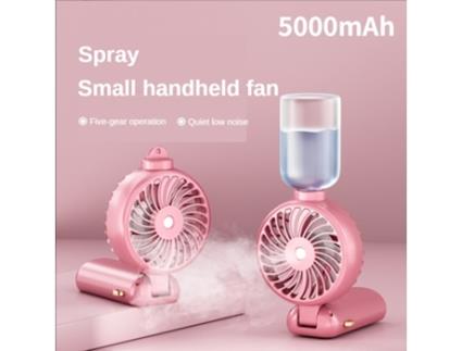 Ventoinha de Mão Portátil com Spray Dobrável Usb Recarregável 5000Mah BDL23 Rosa