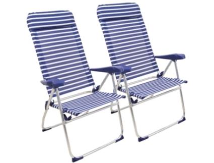 Pacote de 2 Cadeira de Praia Dobrável e Reclinável com 7 Posições em Alumínio57X47X118Cm Listra Branca SELEOK