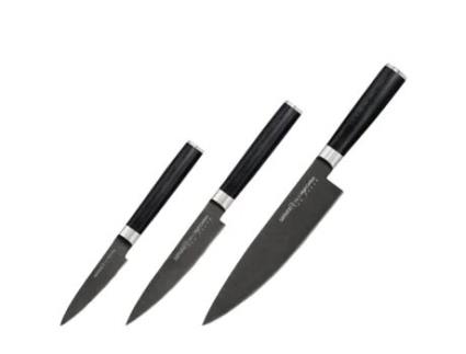 SAMURA Mo-V Stonewash Set 3X Facas Universais Chefs Univesal Paring em Aço Japonês Aus 8 59 Hrc