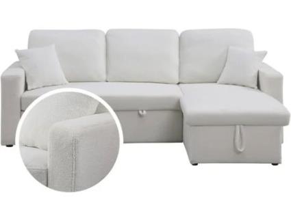 Sofá rinconera convertible/reversible con box  ''Alain''- 3 plazas - Bouclettes - Blanco (221 x 145 x 85 cm)