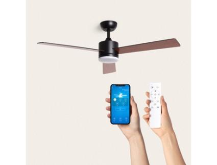 Ventoinha de Teto Silenciosa Fleves 132Cm Motor Dc Preto Lâminas: Madeira Escura com Luz Controle Remoto Wifi: Sim TECHBREY