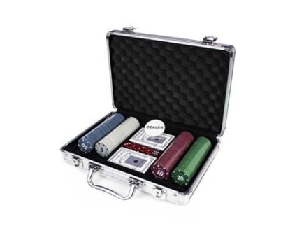 Mala de jogo de póquer Conjunto de 200 fichas Conjunto de fichas do dealer 2 baralhos de cartas Conjunto de 5 dados