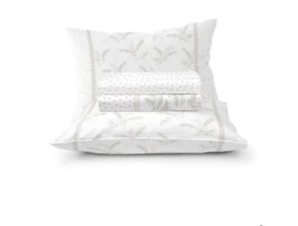 Conjunto Lençóis Algodão 240X280Cm Branco E Rosa Larim