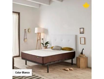 Pack Colchão e Cabeceira Estofada e Base de Cama DESCANSIN Silencioso e de Fácil Montagem (160 x 190 cm - Branco)