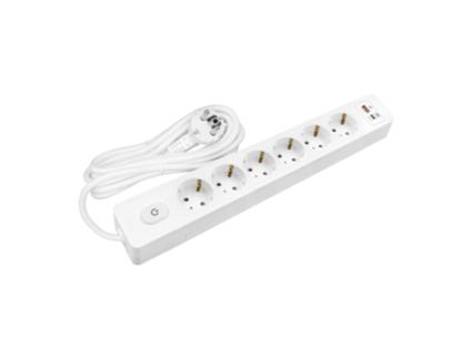 Multiplicador SELDUR G6Th12B 6 Tomadas Tipo F + Interruptor Usb A+C Carregamento Rápido 20W Branco Cabo 1 5 M