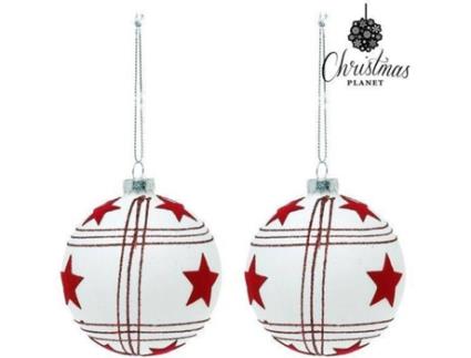 Conjunto 2 Bolas de Natal CHRISTMAS PLANET 8656 (Branco - 8cm)