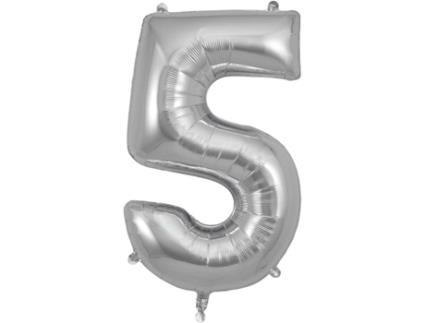 Balão Número 5 de 86cm Prateado