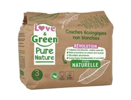 Fralda Ecológica Pure Nature 42 Tamanho 3 Midi 4 a 9 kg LOVE & GREEN