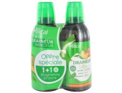 Drenagem Ultra Emagrecedora Lote de 2 X 500 Ml Sabor: Chá Verde / Pêssego MILICAL