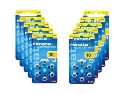 60 Pilhas RENATA Baterias de Audição Za10 Amarela