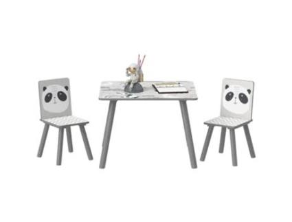 Mesa e Cadeiras Crianças MDF e Madeira de Pinho cor Bicolor 60x60x44 cm ZONEKIZ