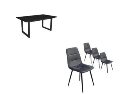 Conjunto Móveis Mesa de Sala de Jantar 170 Preto Estilo Industrial Mesa Jantar Conjunto de 4 Cadeiras de Jantar Cadeira Estofada DUERMETE ONLINE