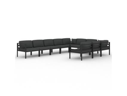 10 Peças Conjunto Lounge Jardim com Almofadões Alumínio Antracite CLICNBUY