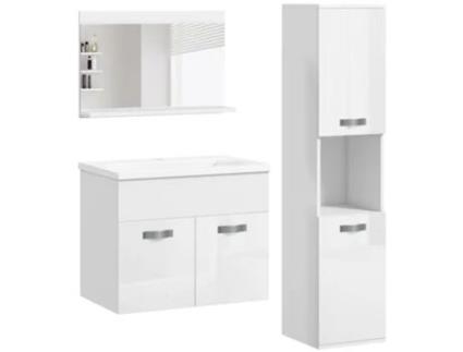 Conjunto Móveis Casa de Banho Melamina de Madeira KLEANKIN  Cerâmica e Vidro cor Branco 30x30x131 5 cm