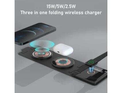 Auriculares Sem Fio Estação de Carregamento Dobrável 3 em 1 Estação de Carregamento para Vários Dispositivos Carregador de 15 W Ios e Android