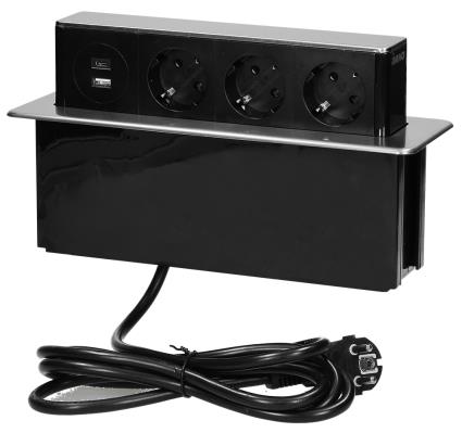 Extensão Tripla Oculta POP-UP p/ Secretárias c/ 2 Portas USB - 