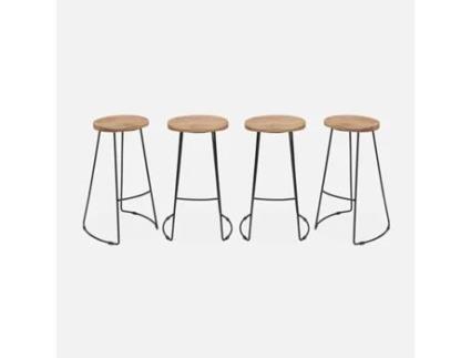 Banco de Bar de Madeira e Aço Set de 4 Natural SWEEEK