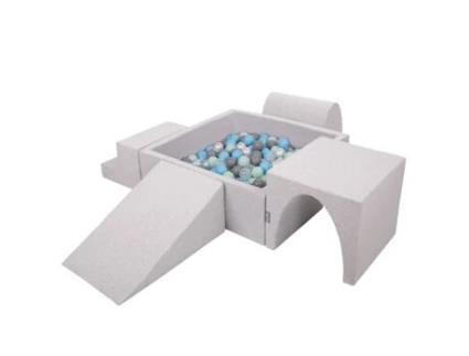 KIDDYMOON Parque Infantil de Espuma com Banheira de Bolas Quadrada 300 Bolas Fossos de Bolas para Bebés Cinzento Claro: Pérola/Cinzento/Transpare