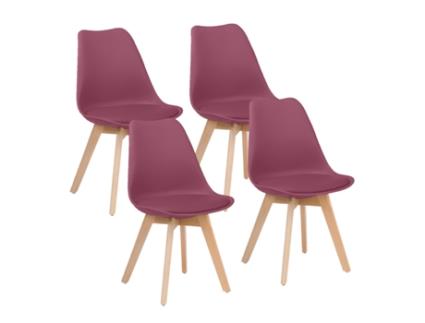WEHOME Conjunto de 4 Cadeiras Interiores Candice Design Moderno Bordô