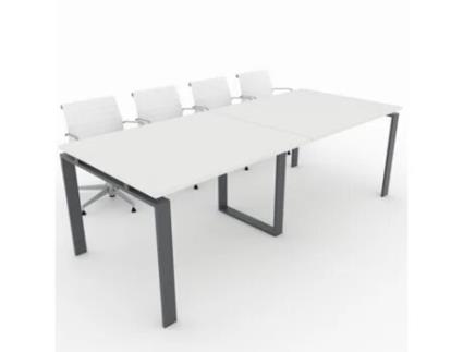 Mesa de Reunião de Casa e de Escritório. Estrutura Metálica Aberta Cinzento Grafite Tampo em Melamina Branca 240X100. Fabricada em Espanha. OFICIT