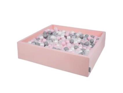 Piscina de Bolas Quadrada Grande 120X30Cm/1000 Bolas 7Cm Coloridas para Bebés e Crianças Rosa: Pérola-Cinza-Transparente-Pó-Rosa KIDDYMOON