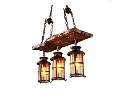 Lustre de Café Retrô de Madeira Maciça de Três Cabeças E27 Adequado para Pubs e Cafés SLD