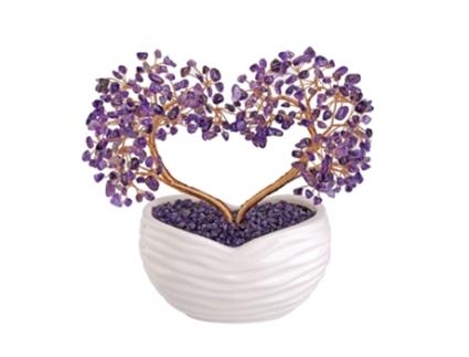 Árvore de Dinheiro de Cristal de Quartzo Rosa com Corações Ornamento de Bonsai NEVEANCE