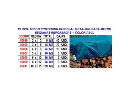 Pluvia toldo proteccion+ojal+refuerzo 10x15 150 m2 80gr azul