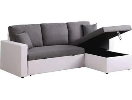Sofá esquinero convertible ''Alain'' - 3 plazas - Gris / Blanco (221 x 145 x 85 cm)