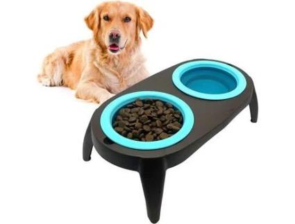 Comedouro Alto para Cão com Bebedouro Anti-Respingos Anti-Vorbidade Amovível