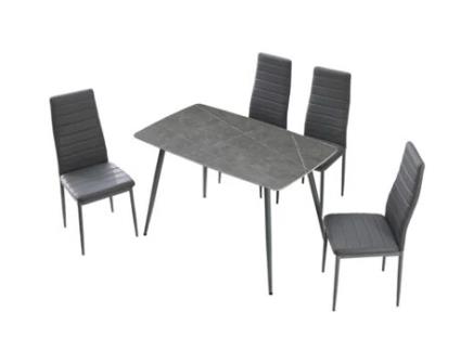 Mesa em Vidro Temperado 120Cm + 4 Cadeiras em Couro Sintético. Sala de Jantar Ou Cozinha Cinza SALDOSYSTOCKS