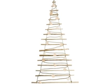 Árvore de Natal BOGATECO Artesanal de 205 Cm de Altura com Enfeites em Madeira de Avelã com Luzes Led Corda de Juta de 6 Mm de Espessura