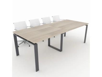 Mesa de Reunião de Casa e de Escritório Estrutura Metálica Aberta Cor Cinzento Grafite Tampo em Melamina Cor Faia 240X100 Fabricada em Espanha OFICIT