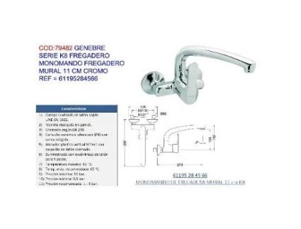 Genebre serie k8 monomand fregadero mural 11 cm cr 61195284566