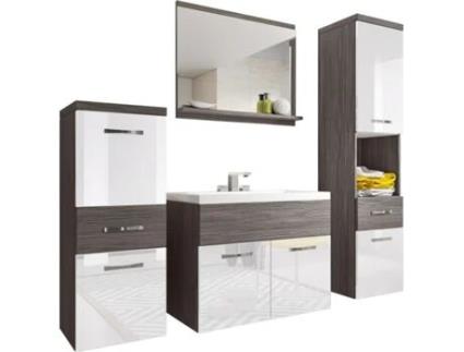 Conjunto de Móveis de Banheiro Alba Bodega/Branco Brilhante BRATEX