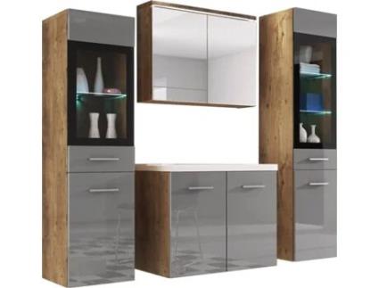Conjunto de Banheiro Madrit Ii Castanheiro Breslau/Cinza Brilhante BRATEX