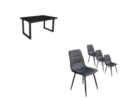 Conjunto Móveis Mesa de Sala de Jantar 140 Preto Estilo Industrial Conjunto de 4 Cadeiras de Jantar Cadeira Estofada DUERMETE ONLINE