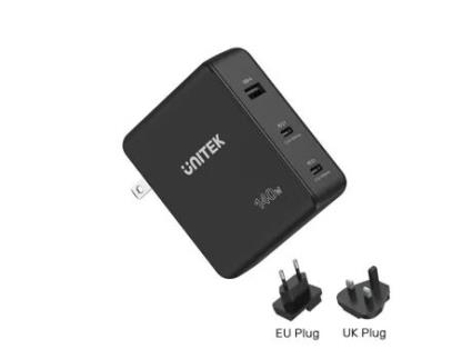 Carregador de Rede UNITEK Usbc / Usba Pd 3.1 Gan 140 Watts Preto