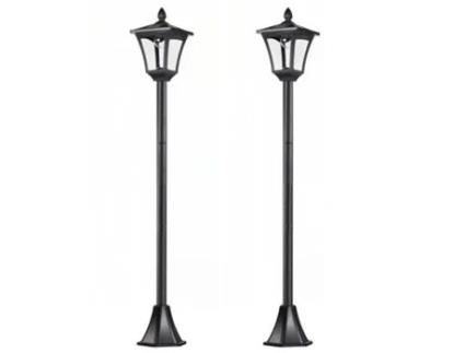 Conjunto de 2 Candeeiros Solares Aço inoxidável e plástico cor Preto 18x18x160 cm OUTSUNNY