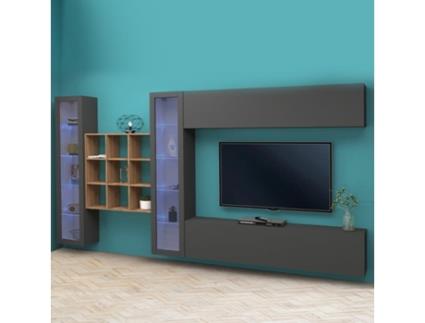 Armário de Tv Moderna Parede com 2 Vitrinas Eron Rt WEB FURNITURE