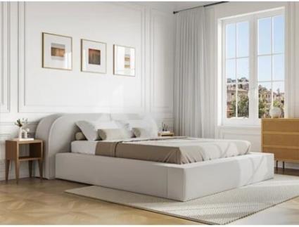 Cama com cofre LIRABA VENTE-UNIQUE Creme 160x200 cm - Com colchão - Com sommier