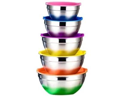 Conjunto de Tigelas de Mistura com Tampa Aço Inoxidável MEOIRUERY