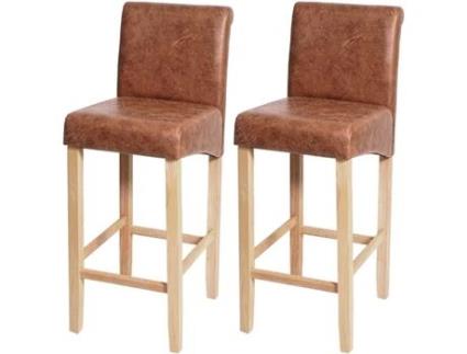 Conjunto de 2 Bancos de Bar com Pernas em Madeira Clara Efeito Pele Efeito Camurça Castanho Envelhecido Tdb04009 MOBIKASA