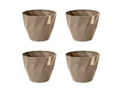 Conjunto de 4 Vasos Decorativos Redondos de 13 cm com Textura. cinza ARECA