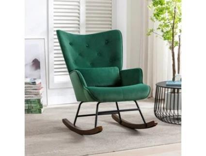 Cadeira de Baloiço HOMEMIYN Relaxamento (Verde - Metal e Veludo - 87 x 66 x 90 cm)